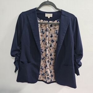 Skies are blue women's 3/4 sleeve blazer small floral pink navy pockets